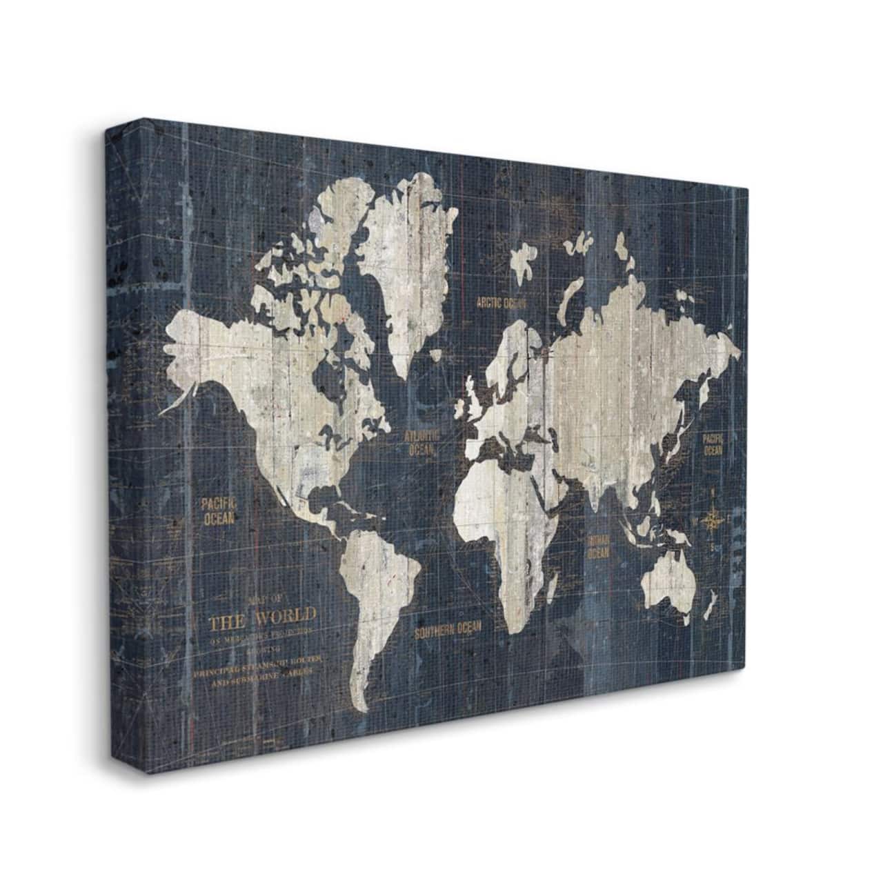 Stupell Industries Distressed Antique World Map Rustic Aesthetic Canvas Wall Art